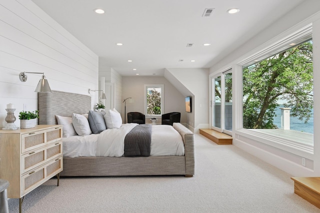 2462 Lafayette Rd, Minnetonka Beach, MN 55391 - bedroom featuring multiple windows, recessed lighting, carpet, and access to exterior