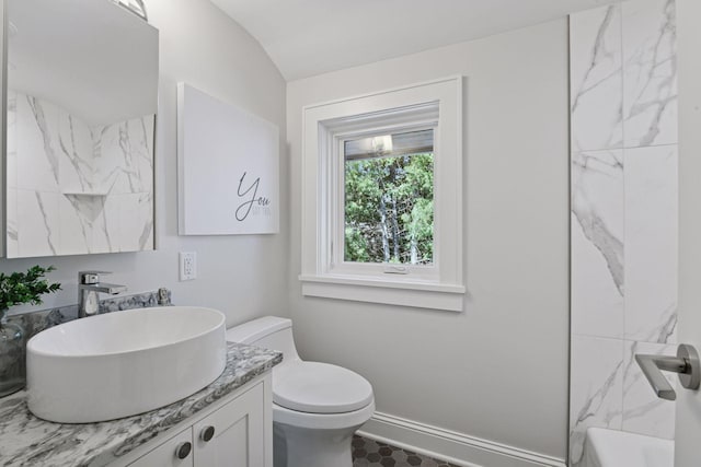 2462 Lafayette Rd, Minnetonka Beach, MN 55391 - bathroom with vanity and lofted ceiling
