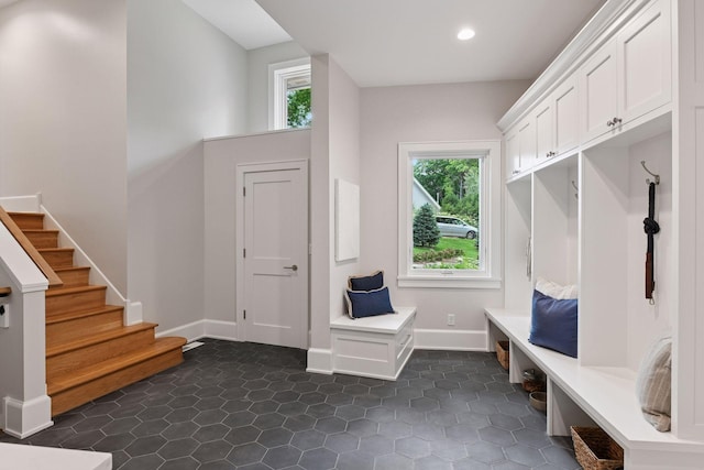 2462 Lafayette Rd, Minnetonka Beach, MN 55391 - mudroom featuring recessed lighting and dark tile patterned flooring
