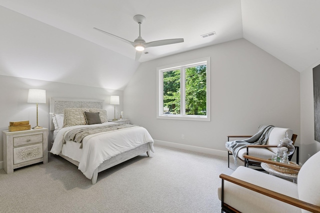 2462 Lafayette Rd, Minnetonka Beach, MN 55391 - bedroom featuring vaulted ceiling, a ceiling fan, and light colored carpet