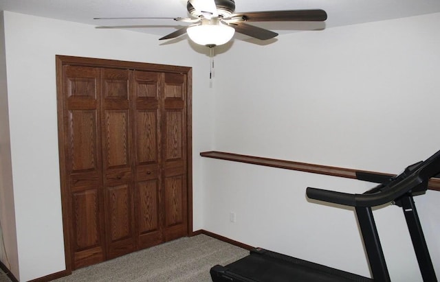 2007 Pratt Cir, Saint Peter, MN 56082 - workout room with light colored carpet and a ceiling fan