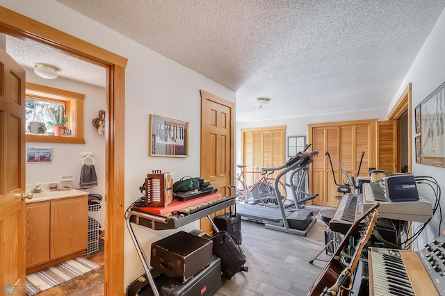12104 County Highway 17, Lake View Twp, MN 56501 - exercise room with a textured ceiling