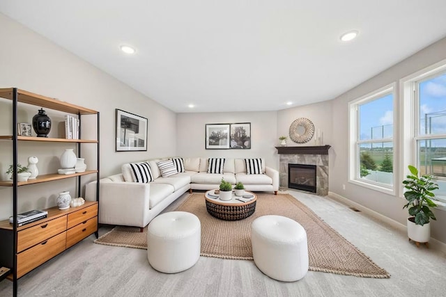 15742 Everglade Ave, Apple Valley, MN 55124 - carpeted living room with a fireplace and recessed lighting