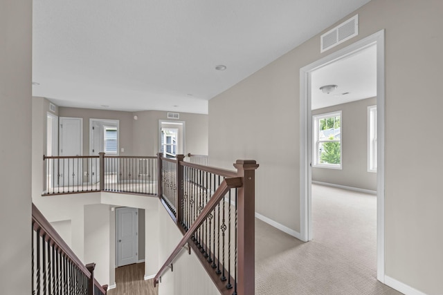 5370 Fountain Ln N, Plymouth, MN 55446 - corridor with an upstairs landing and light carpet