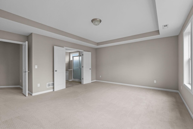 5370 Fountain Ln N, Plymouth, MN 55446 - unfurnished bedroom with light colored carpet, multiple windows, and a tray ceiling