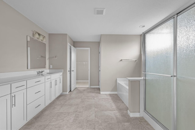 5370 Fountain Ln N, Plymouth, MN 55446 - bathroom featuring vanity, a garden tub, a spacious closet, and a shower stall