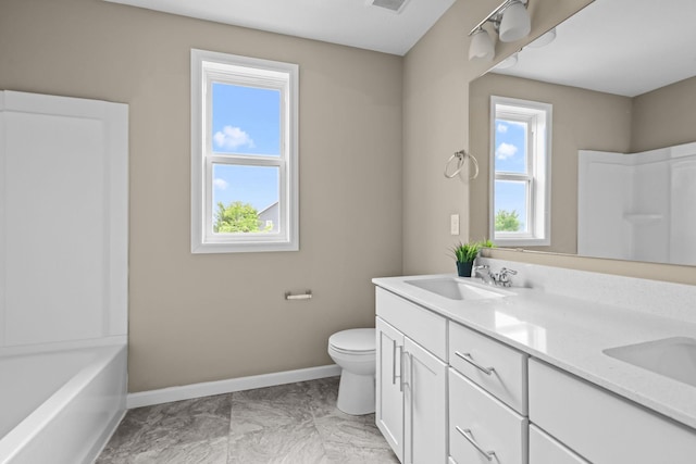 5390 Everest Ln N, Plymouth, MN 55446 - full bathroom with plenty of natural light, double vanity, and marble look tiles