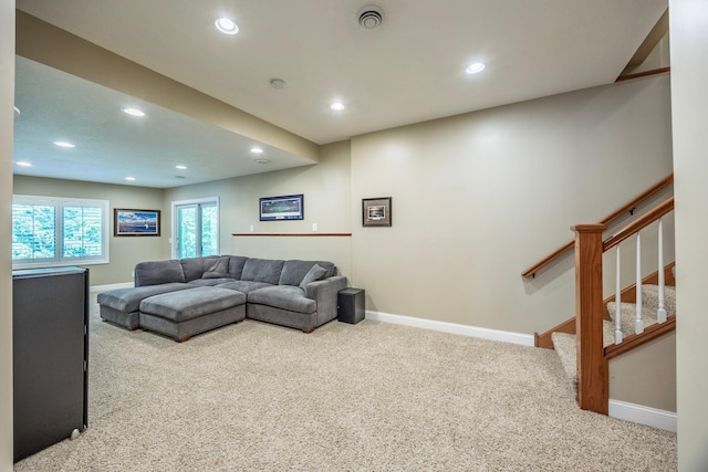 5108 Drummond Rd, Mound, MN 55364 - living room with carpet floors, recessed lighting, and stairs