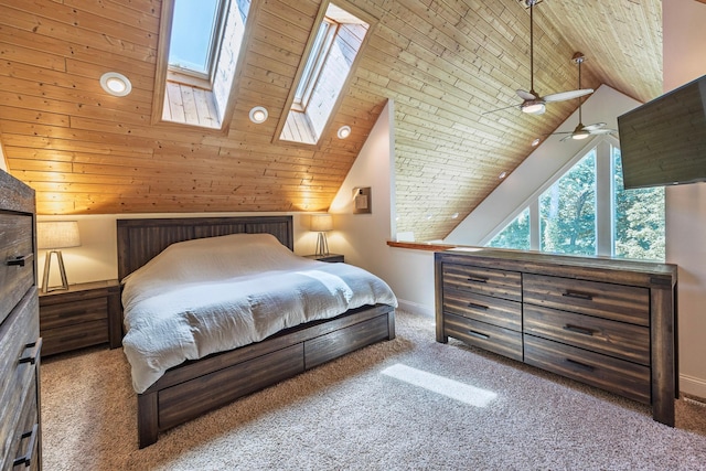 5108 Drummond Rd, Mound, MN 55364 - carpeted bedroom featuring lofted ceiling, wood ceiling, and a skylight