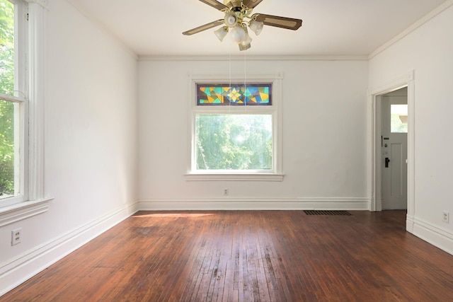 129 Morton St E, Saint Paul, MN 55107 - spare room with plenty of natural light, hardwood / wood-style floors, a ceiling fan, and ornamental molding