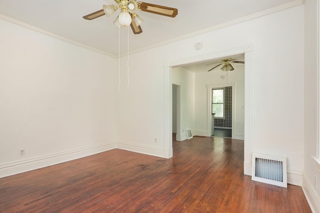129 Morton St E, Saint Paul, MN 55107 - empty room featuring a ceiling fan, hardwood / wood-style floors, ornamental molding, and a smoke detector