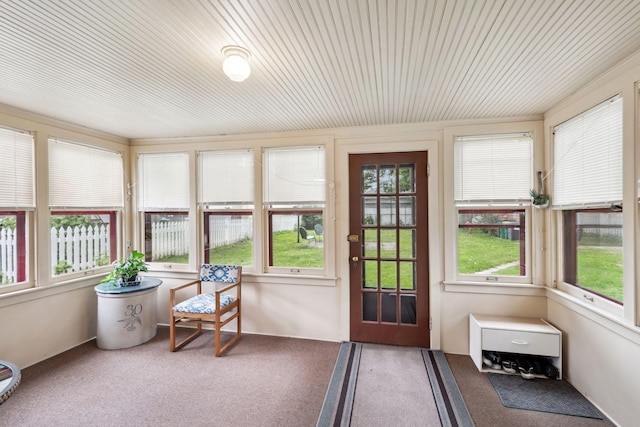 818 7th St S, Stillwater, MN 55082 - sunroom / solarium featuring carpet and wood ceiling