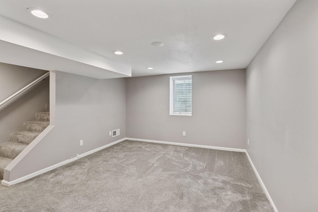 3137 Hampshire Ave S, Saint Louis Park, MN 55426 - basement with carpet flooring, recessed lighting, and stairway
