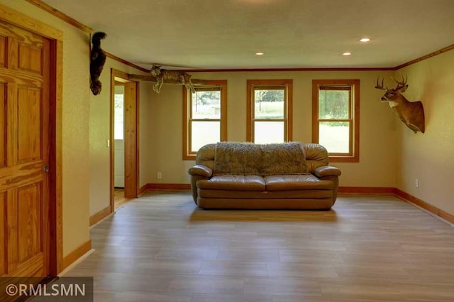 1217 83rd Ave, Lincoln Twp, WI 54001 - living area featuring ornamental molding, light wood-type flooring, and recessed lighting