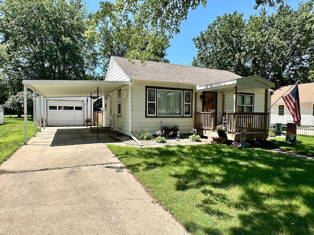 708 Donaldson St, Luverne, MN 56156 - view of front of home featuring concrete driveway, an attached carport, a front yard, a garage, and roof with shingles