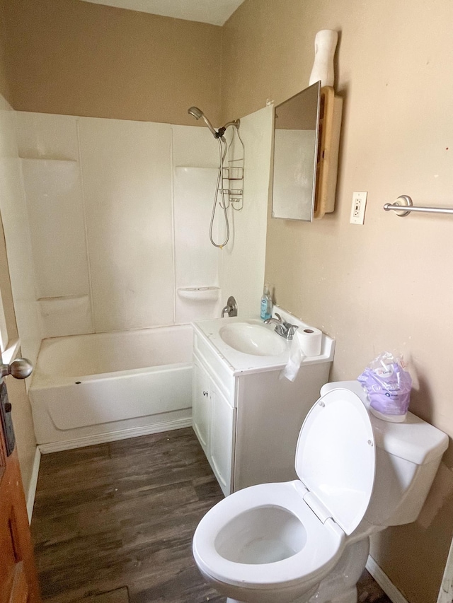 629 Farrington St, Saint Paul, MN 55103 - bathroom featuring vanity, wood finished floors, and shower / bath combination