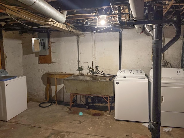 629 Farrington St, Saint Paul, MN 55103 - unfinished basement featuring washing machine and clothes dryer and electric panel