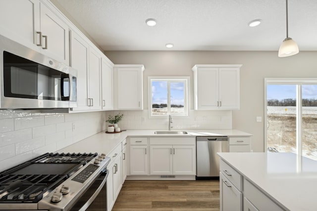 757 Greywood Blvd SW, Delano, MN 55328 - kitchen with appliances with stainless steel finishes, light countertops, white cabinetry, tasteful backsplash, and recessed lighting