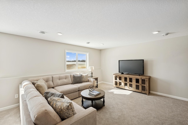 757 Greywood Blvd SW, Delano, MN 55328 - living room with light colored carpet, a textured ceiling, and recessed lighting