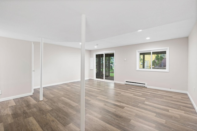 6494 Bonner Ct, Inver Grove Heights, MN 55076 - unfurnished living room with a baseboard radiator, recessed lighting, and wood finished floors