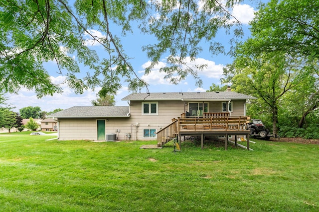 540 4th St E, Wanamingo, MN 55983 - back of house with a deck, a yard, and stairs