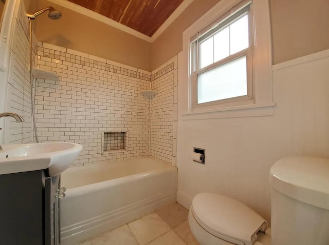 1138 7th Ave SE, Rochester, MN 55904 - full bath featuring wooden ceiling, vanity, shower / tub combination, tile patterned floors, and ornamental molding