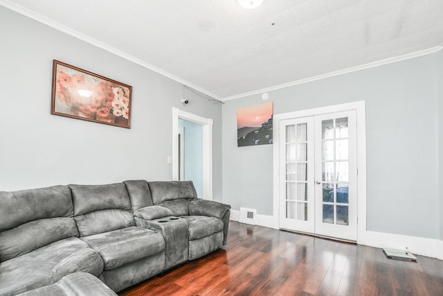 400 Blair Ave, Saint Paul, MN 55103 - living area with wood finished floors, french doors, and crown molding