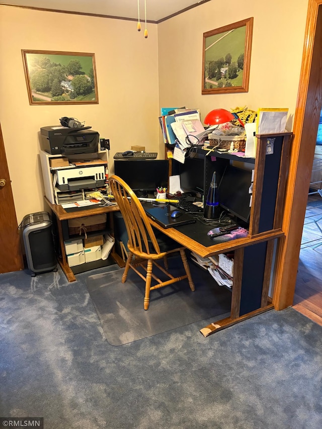 W5168 Lake Rd, Warner Twp, WI 54437 - carpeted office with ornamental molding