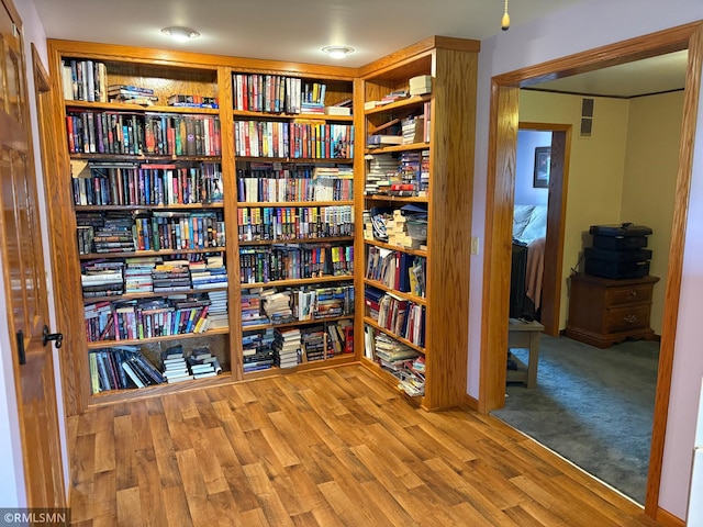 W5168 Lake Rd, Warner Twp, WI 54437 - misc room featuring bookshelves and wood finished floors