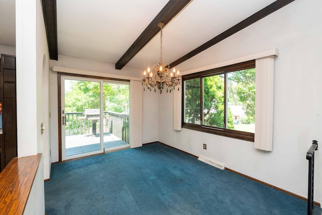 1290 Polk Pl, Columbia Heights, MN 55421 - empty room with beam ceiling, carpet floors, and a chandelier