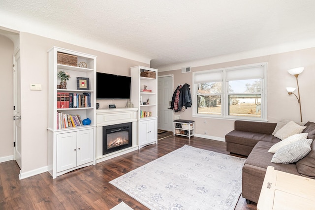 1034 Carroll Ave, Saint Paul, MN 55104 - living room with a glass covered fireplace, dark wood finished floors, and a textured ceiling