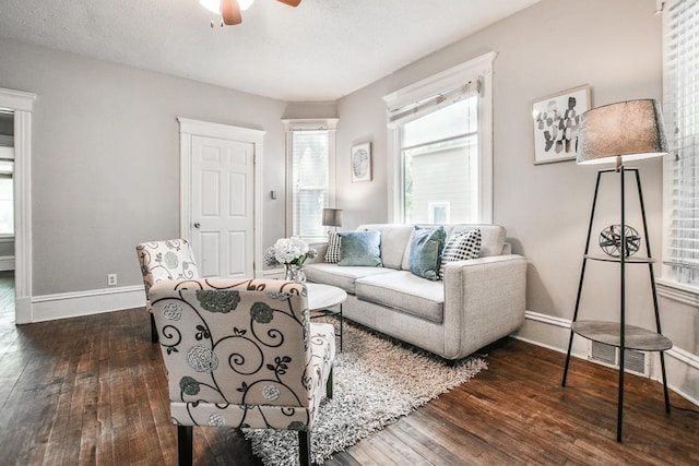 3339 Aldrich Ave N, Minneapolis, MN 55412 - living room featuring dark wood-type flooring and ceiling fan