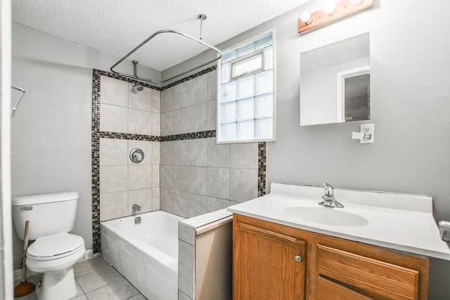 3339 Aldrich Ave N, Minneapolis, MN 55412 - bathroom with vanity, shower / bathtub combination, a textured ceiling, and tile patterned flooring