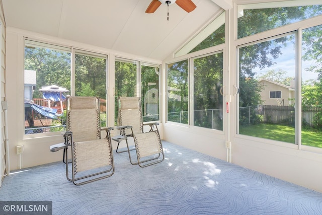 5733 Riverview Entry, Champlin, MN 55316 - sunroom / solarium with a ceiling fan, vaulted ceiling, and healthy amount of natural light