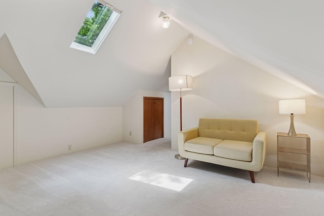 3607 Sheridan Ave N, Minneapolis, MN 55412 - living area with vaulted ceiling, carpet floors, and a skylight