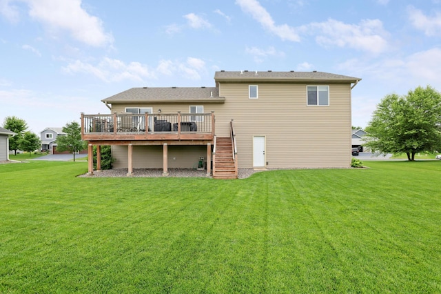 1035 Emerald St NE, Hanover, MN 55341 - rear view of house with stairs, a deck, and a lawn