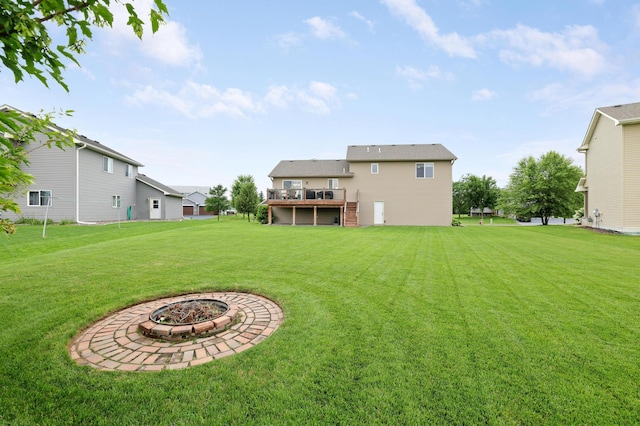1035 Emerald St NE, Hanover, MN 55341 - view of grassy yard with a fire pit and a deck