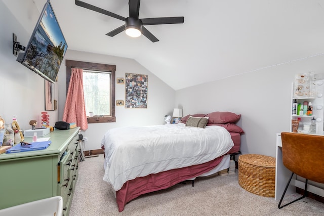 7170 29th Ave SW, Pequot Lakes, MN 56472 - bedroom with lofted ceiling, light colored carpet, and a ceiling fan