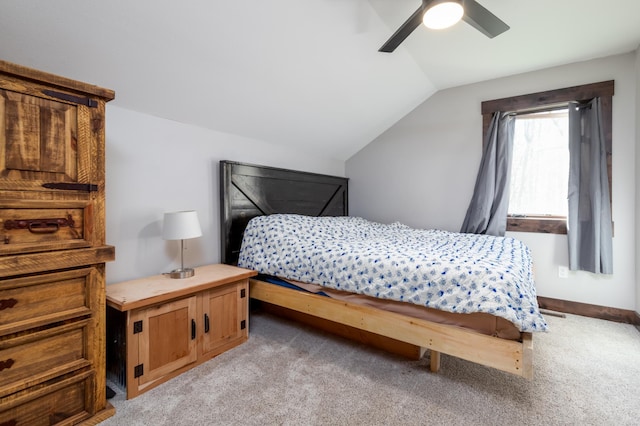 7170 29th Ave SW, Pequot Lakes, MN 56472 - carpeted bedroom featuring lofted ceiling and a ceiling fan