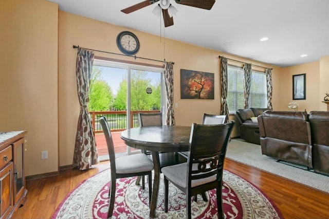 15850 Elmwood Ln, Apple Valley, MN 55124 - dining space with a ceiling fan, wood finished floors, and recessed lighting