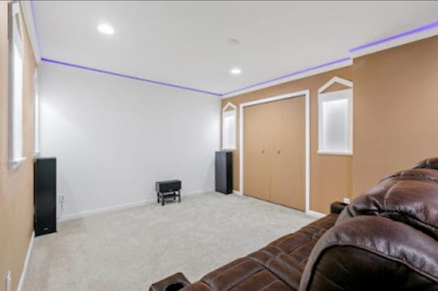 15850 Elmwood Ln, Apple Valley, MN 55124 - carpeted home theater room featuring baseboards and recessed lighting