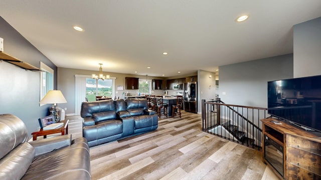 1280 Lone Stone Ct SE, Chatfield, MN 55923 - living room with a chandelier, light wood finished floors, and recessed lighting