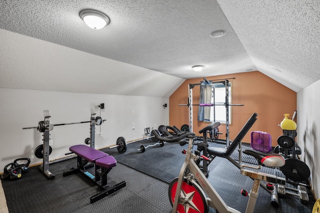 11259 69th St NE, Albertville, MN 55301 - workout room featuring vaulted ceiling and a textured ceiling