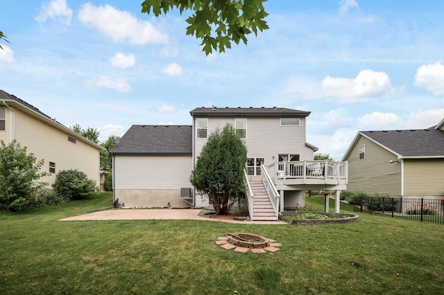 11259 69th St NE, Albertville, MN 55301 - back of property featuring stairs, an outdoor fire pit, a patio, and a wooden deck