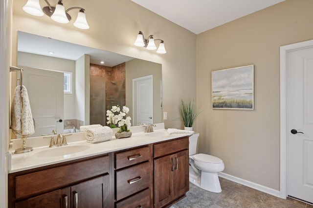 7461 Fir Ln N, Corcoran, MN 55340 - bathroom featuring double vanity, a tile shower, and tile patterned flooring