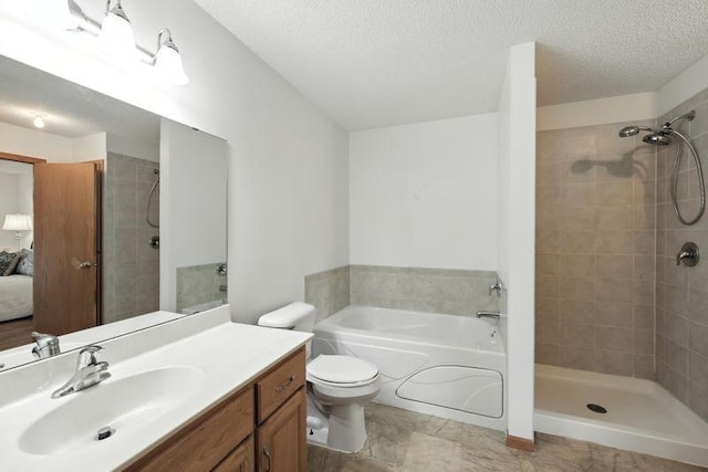 5460 100th Ln N, Brooklyn Park, MN 55443 - full bathroom featuring vanity, a textured ceiling, tiled shower, ensuite bathroom, and a garden tub