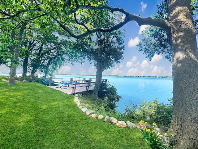 50 Shady Rest Rd, Lake Sarah Twp, MN 56132 - dock featuring a lawn and a water view