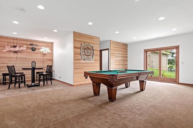 12605 314th St, Lindstrom, MN 55045 - rec room featuring wooden walls, carpet, recessed lighting, and pool table