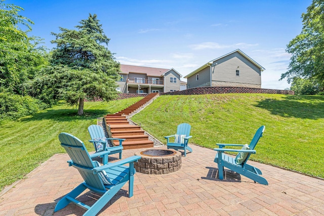 12605 314th St, Lindstrom, MN 55045 - view of patio with stairs and a fire pit