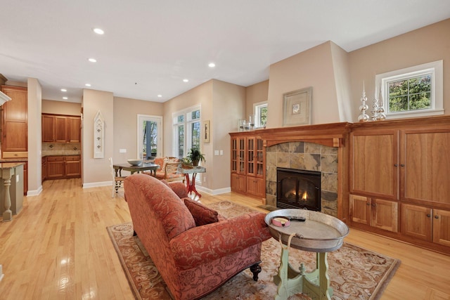 17244 Valley Rd, Eden Prairie, MN 55347 - living area featuring recessed lighting, light wood finished floors, and a fireplace